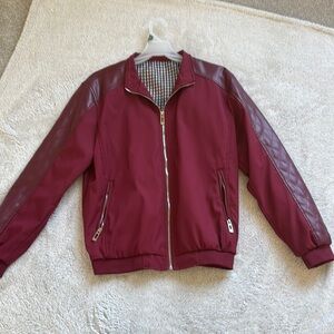 Burgundy Bomber Jacket with Leather Accents